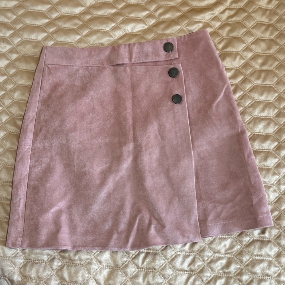 Blush Mini Skirt with Button Accents